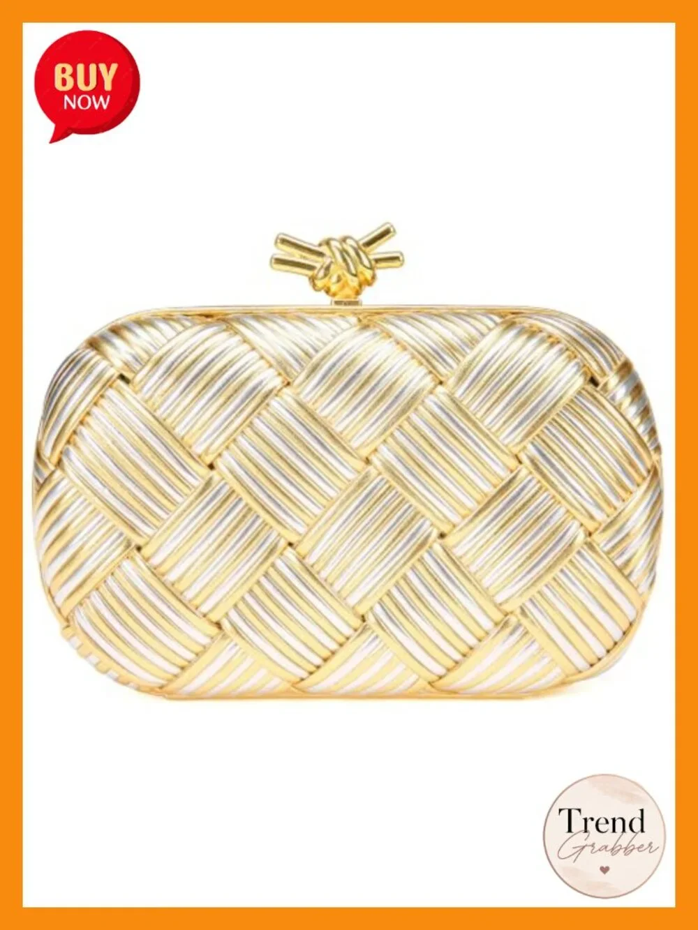 Women's Vegan Leather Evening Clutch with Detachable Gold Chain Woven Shoulder